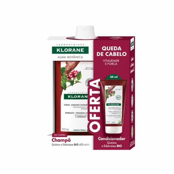 Klorane Capilar Quinina&Edelvaisse Bio Champô Antiqueda Cabelo Desvitalizado 400ml + Oferta Condicionador Desembaraçador Fortificante 50ml