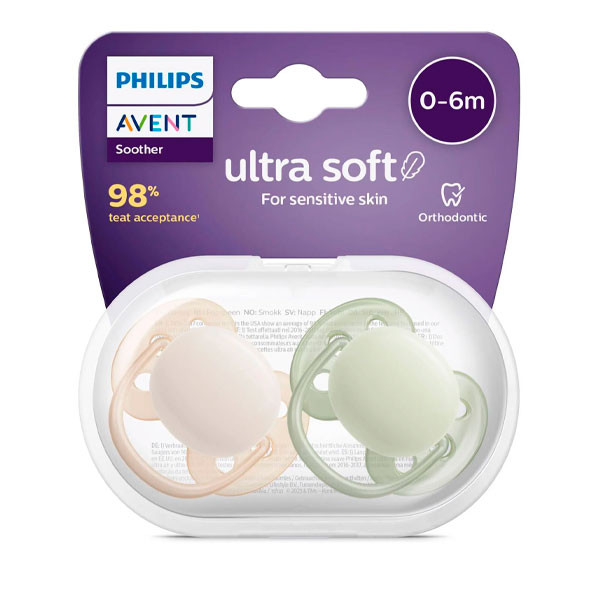 Philips Avent Chupetas Ultra Soft 0-6 meses Bege e Verde x2