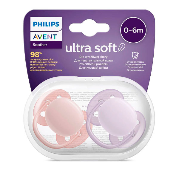 Philips Avent Chupetas Ultra Soft 0-6 meses Rosa e Lilás x2